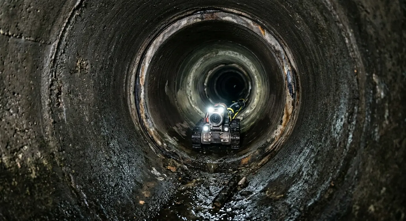 Robotic sewer camera inspecting pipe interior for Sewer Line Cleaning in Newark
