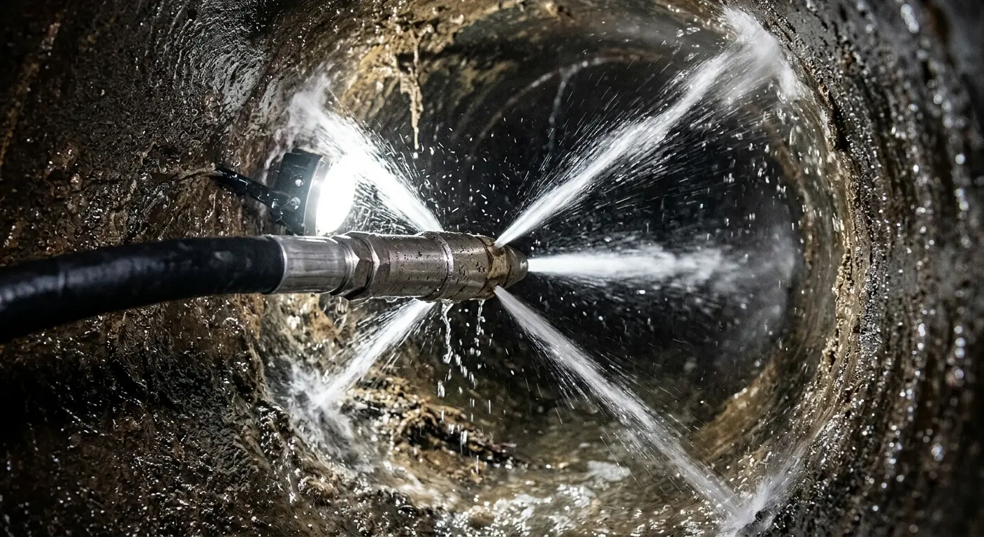 High-pressure hydro jetting nozzle cleaning sewer pipe for Sewer Line Relining in Newark